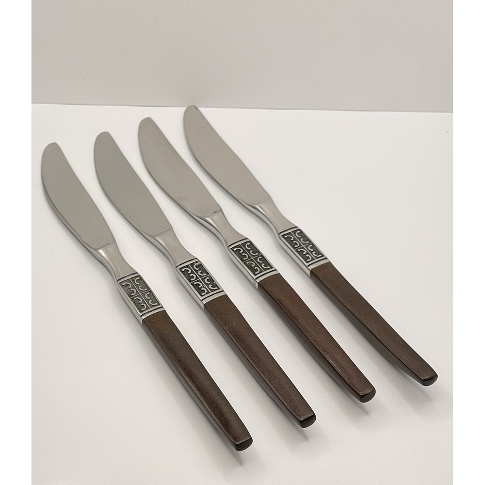Set Of 8 Ekco Eterna LA JOYA Stainless Steel Japan Flatware Knives Wooden Handle - Picture 9 of 16